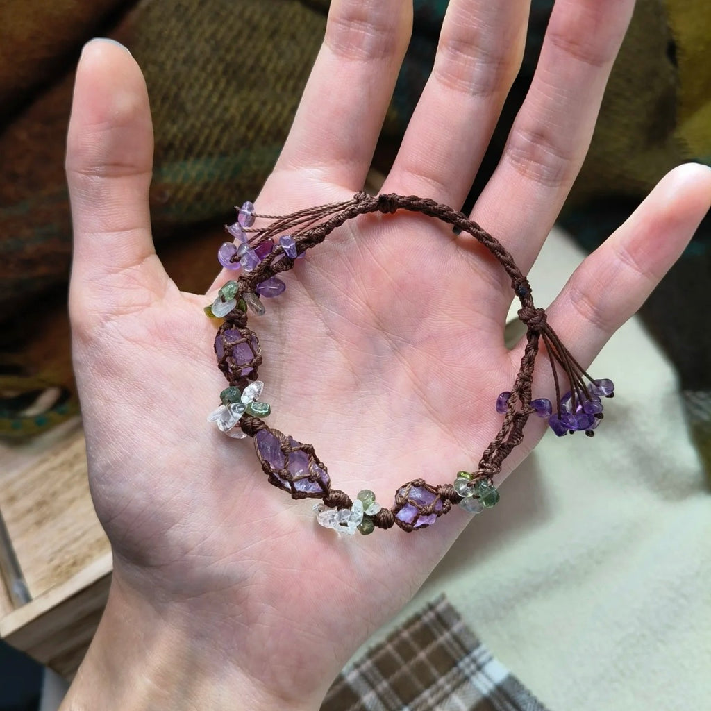 Amethyst bracelet, handwoven