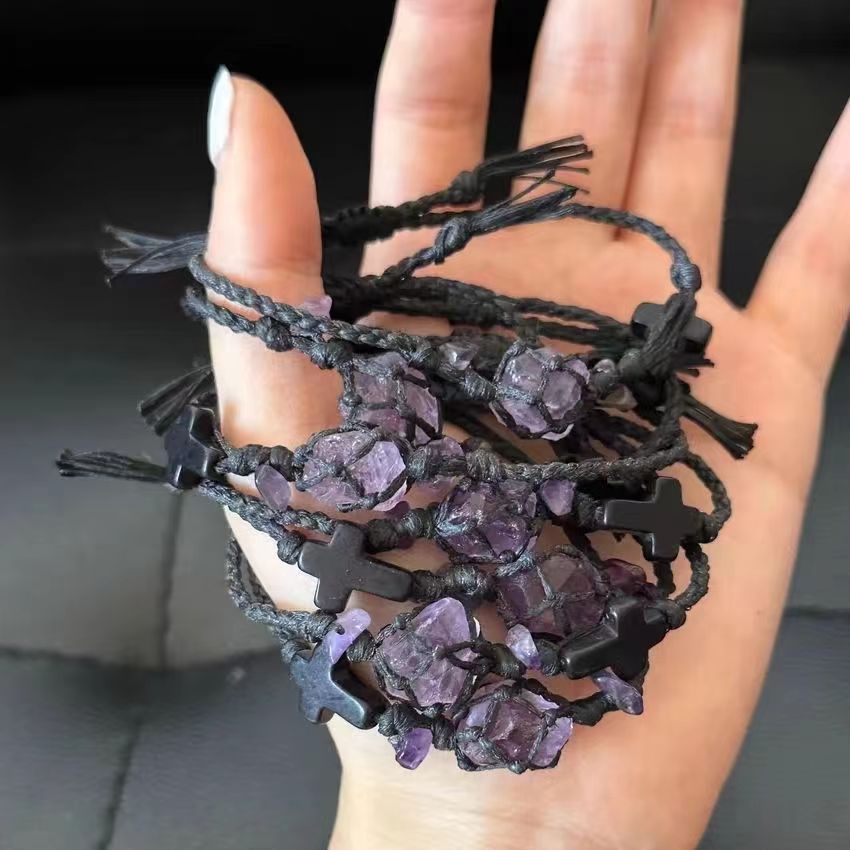 Amethyst hand-woven rope bracelet