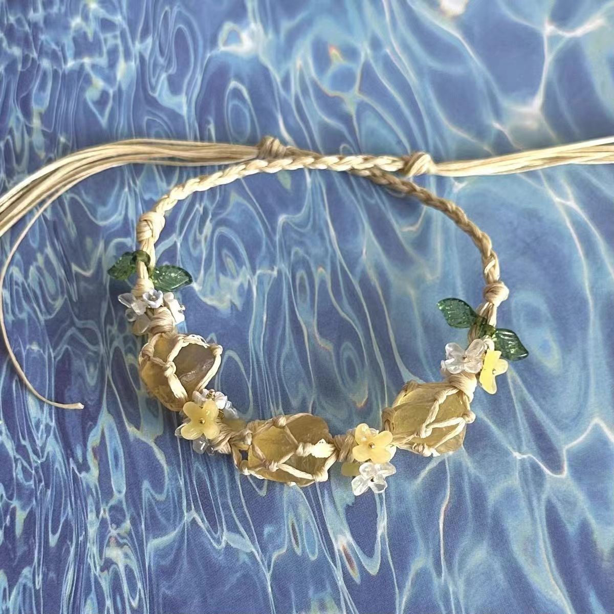 Original design braided crystal bracelet - blue fluorite cord bracelet