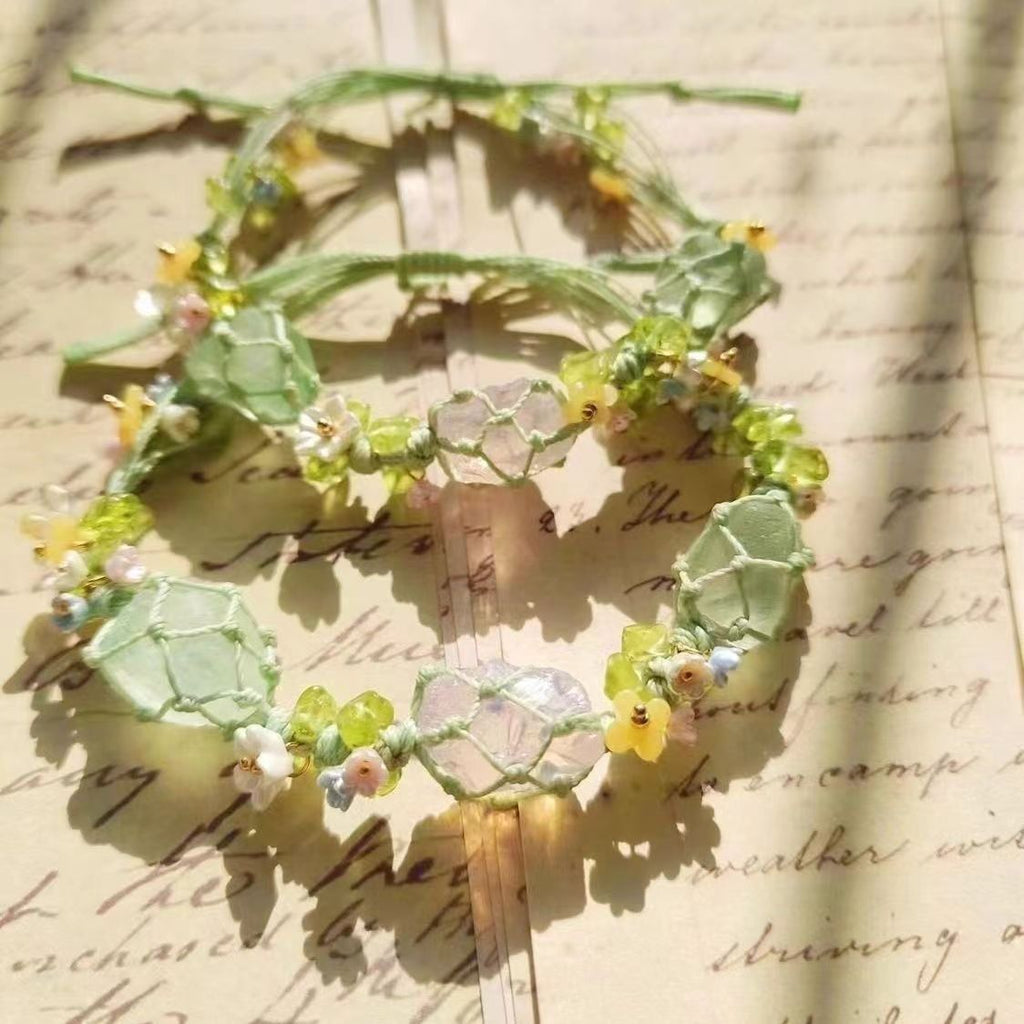 Early spring floral garland style new crystal bracelet handmade woven cord