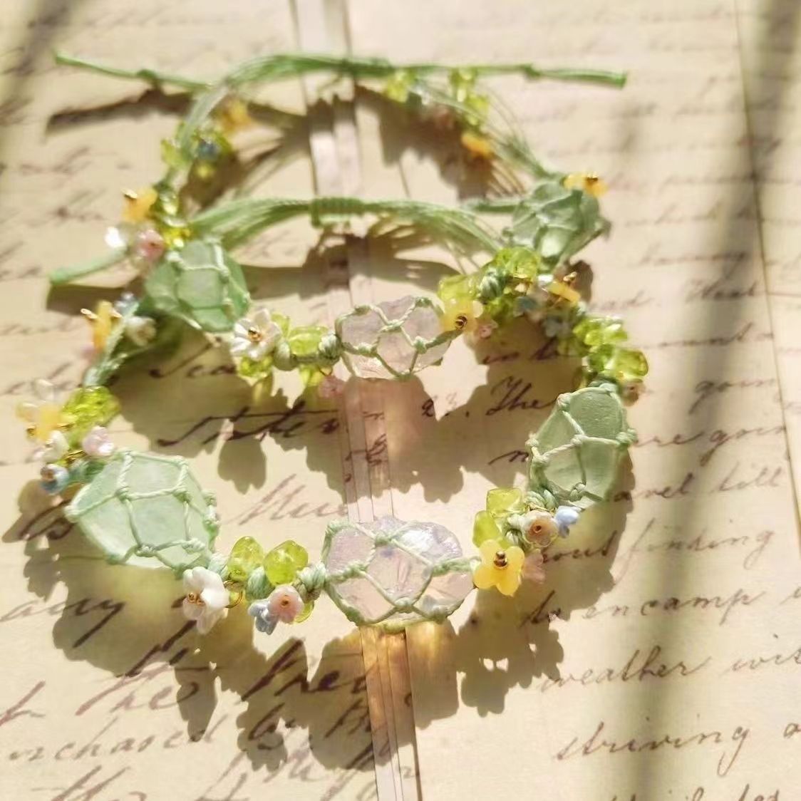 Early spring floral garland style new crystal bracelet handmade woven cord