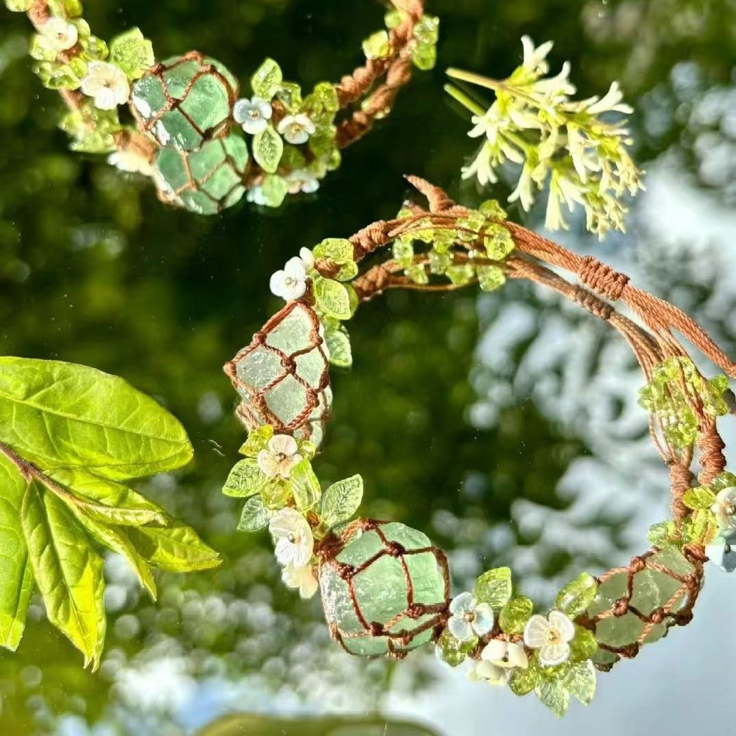 Handmade braided raw stone bracelet - green crystal fluorite new style cord bracelet