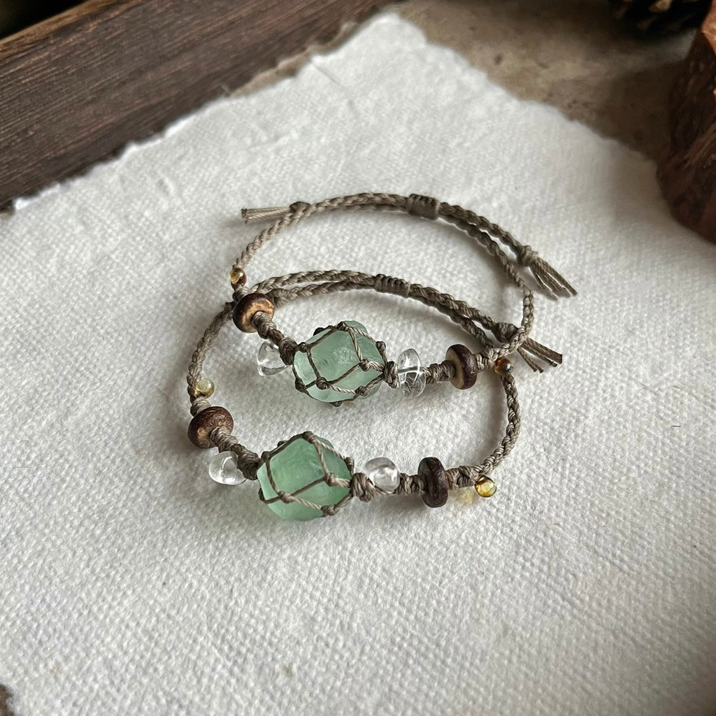 Original crystal green fluorite nature forest handmade braided bracelet