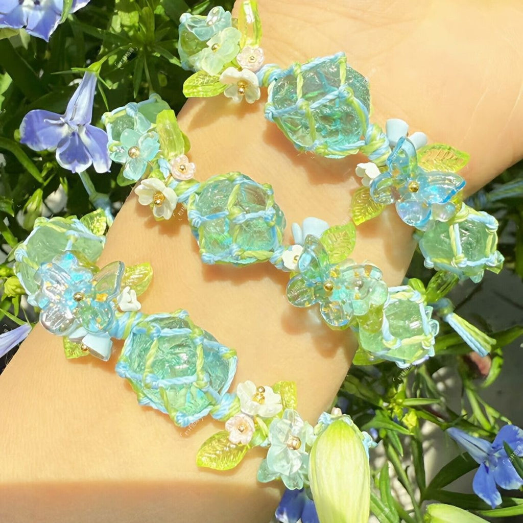 Handmade fluorite bracelet blue glass pure handmade hand braided rope