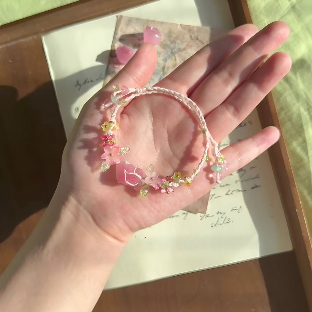 Handmade rope pink crystal bracelet