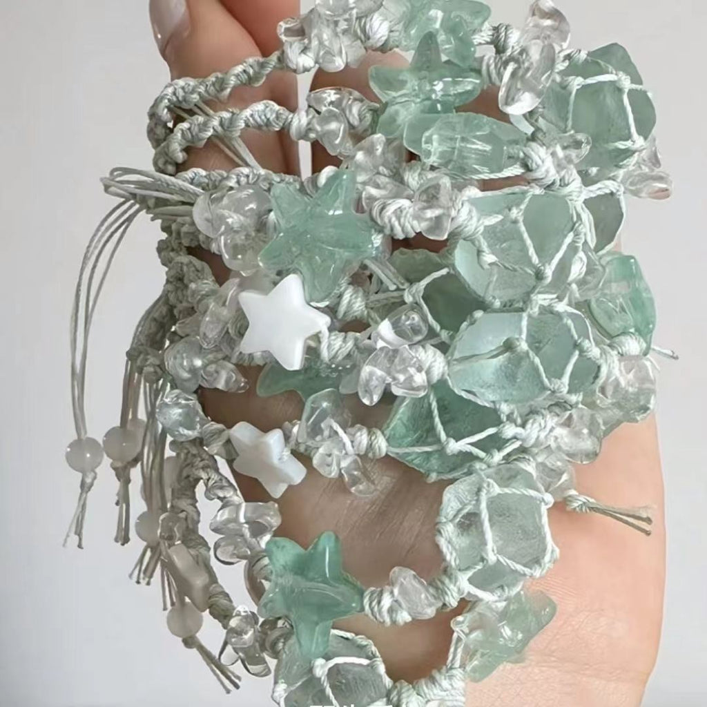 Summer star mint candy crystal raw stone bracelet handmade braided super fairy niche styleeasiest for match bracelet