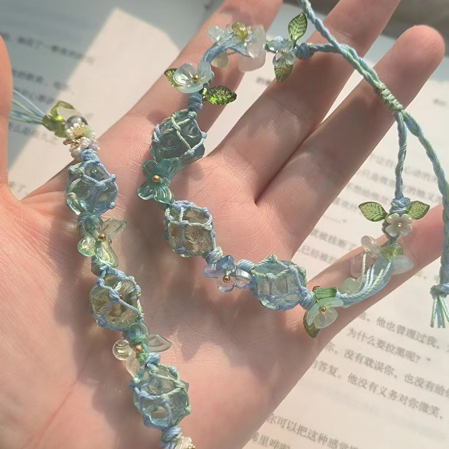【raw stone woven mesh bag braided rope bracelet forest crystal bracelet for women