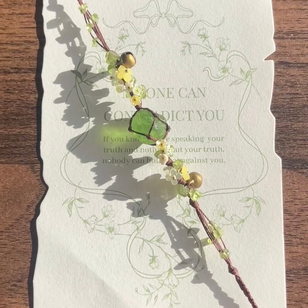 Original small fresh forest garland green fluorite bell braided bracelet