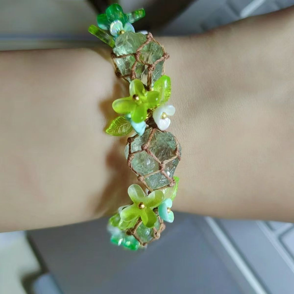 Handwoven, handcrafted bracelet with natural crystal beads