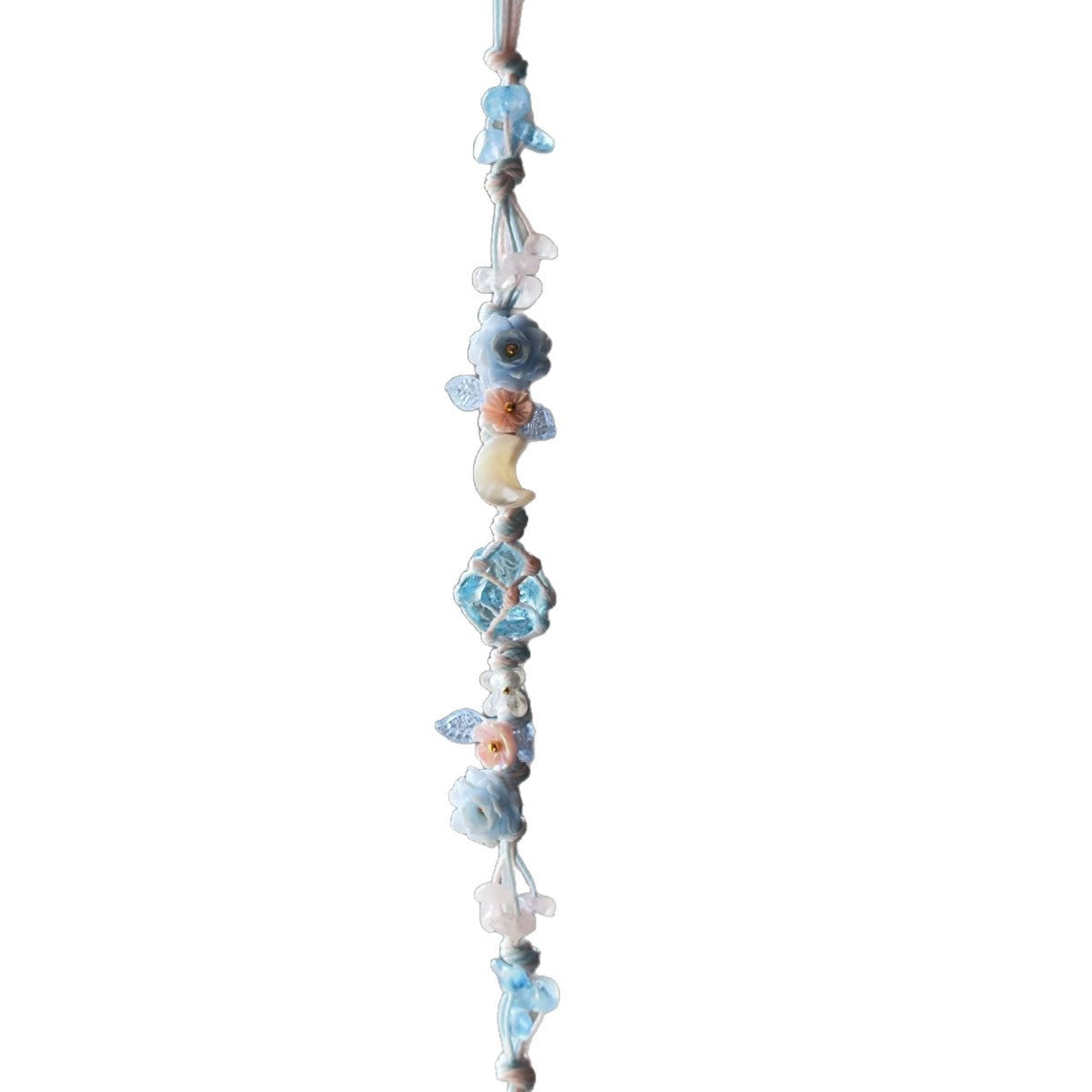Blue floral bracelet crystal mesh bag handmade braided cord