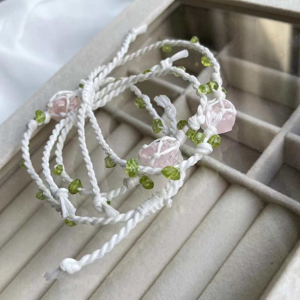 Handmade crystal bracelet - unique pink crystal cord bracelet