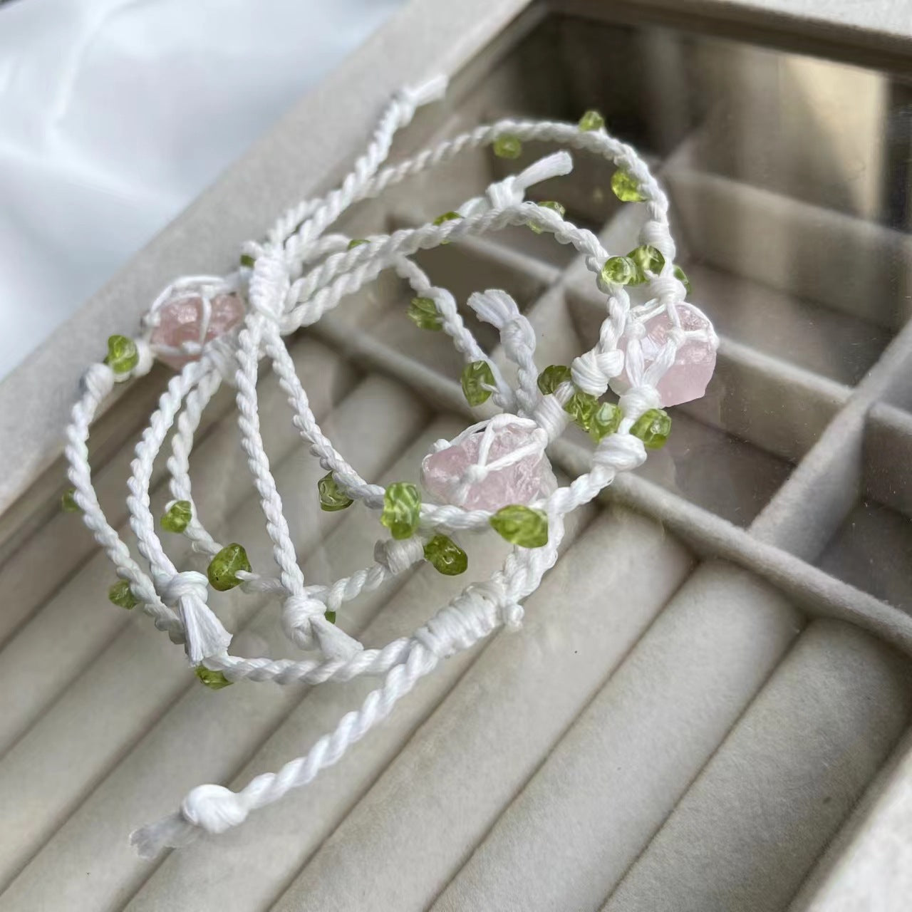 Handmade crystal bracelet - unique pink crystal cord bracelet