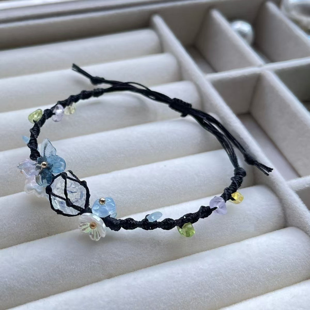 Opal glass hand-woven rough stone bracelet