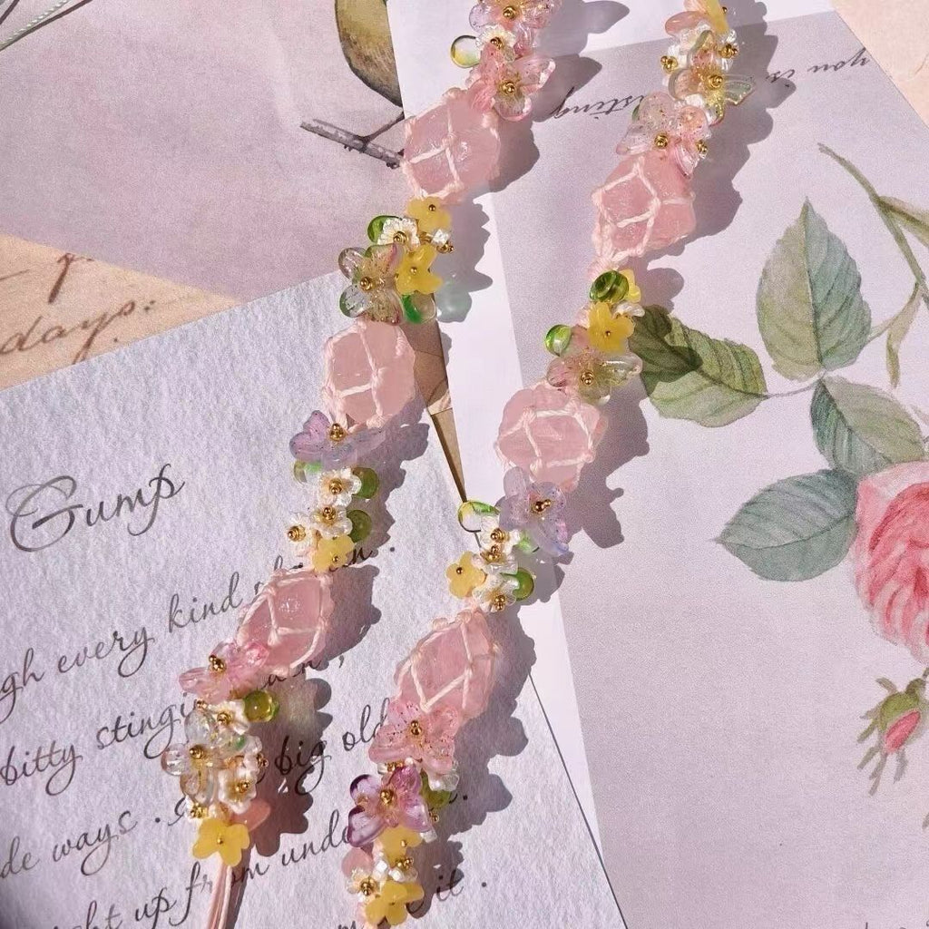 Pink flower bracelet handmade raw stone braided bracelet bracelet