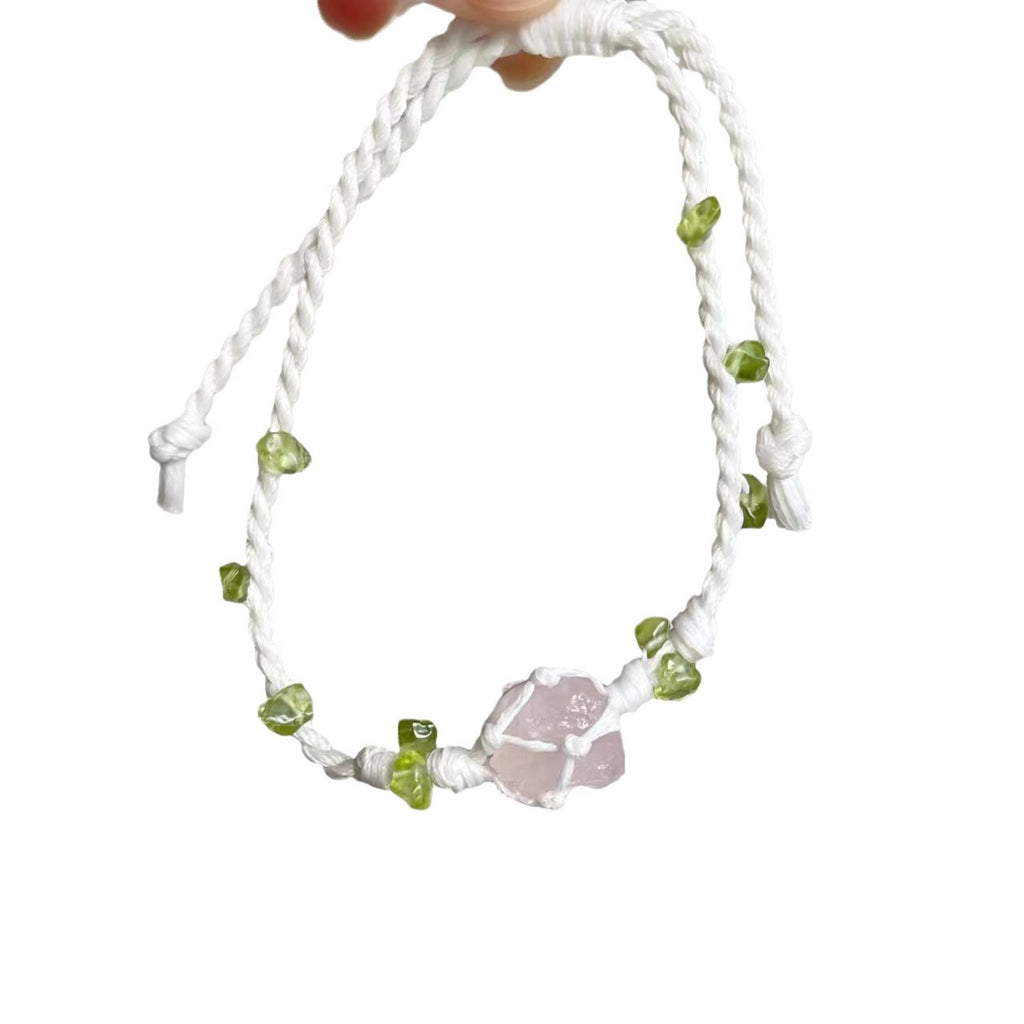 Handmade crystal bracelet - unique pink crystal cord bracelet