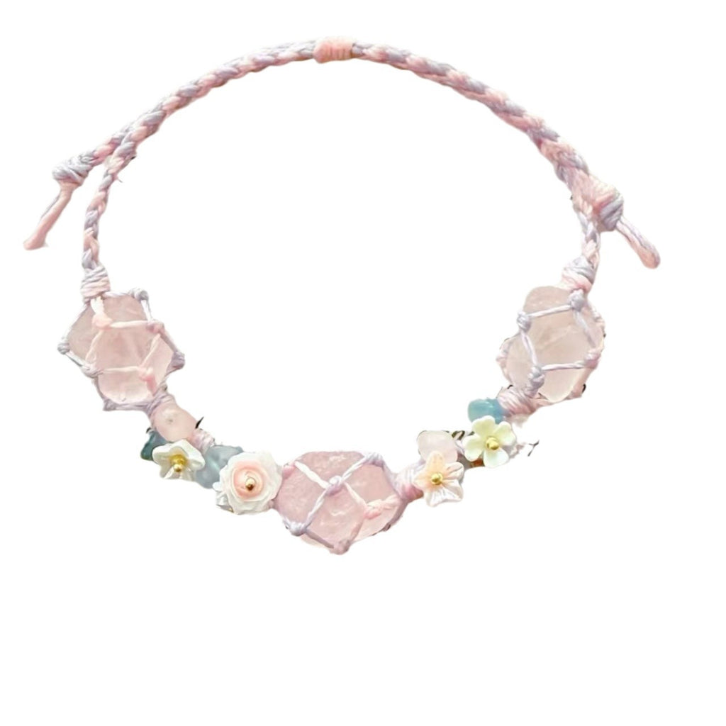 Handmade crystal braided bracelet - rose quartz peach blossom sweet charm