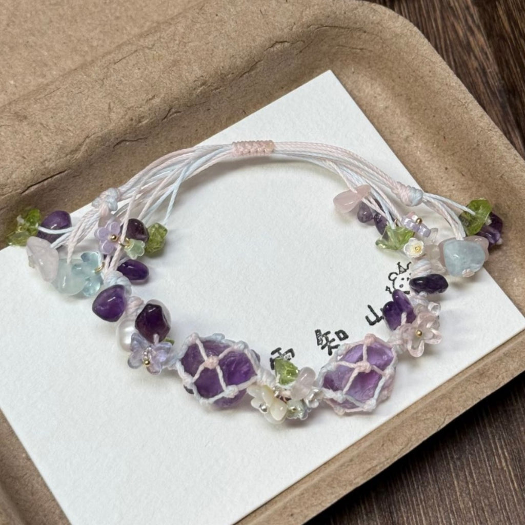 Purple crystal bracelet handwoven