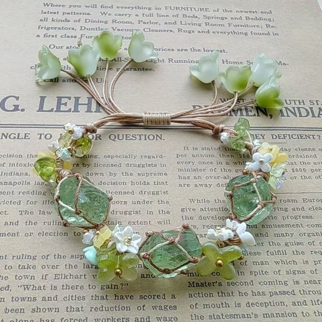 Floral garland style new handmade crystal raw stone bracelet