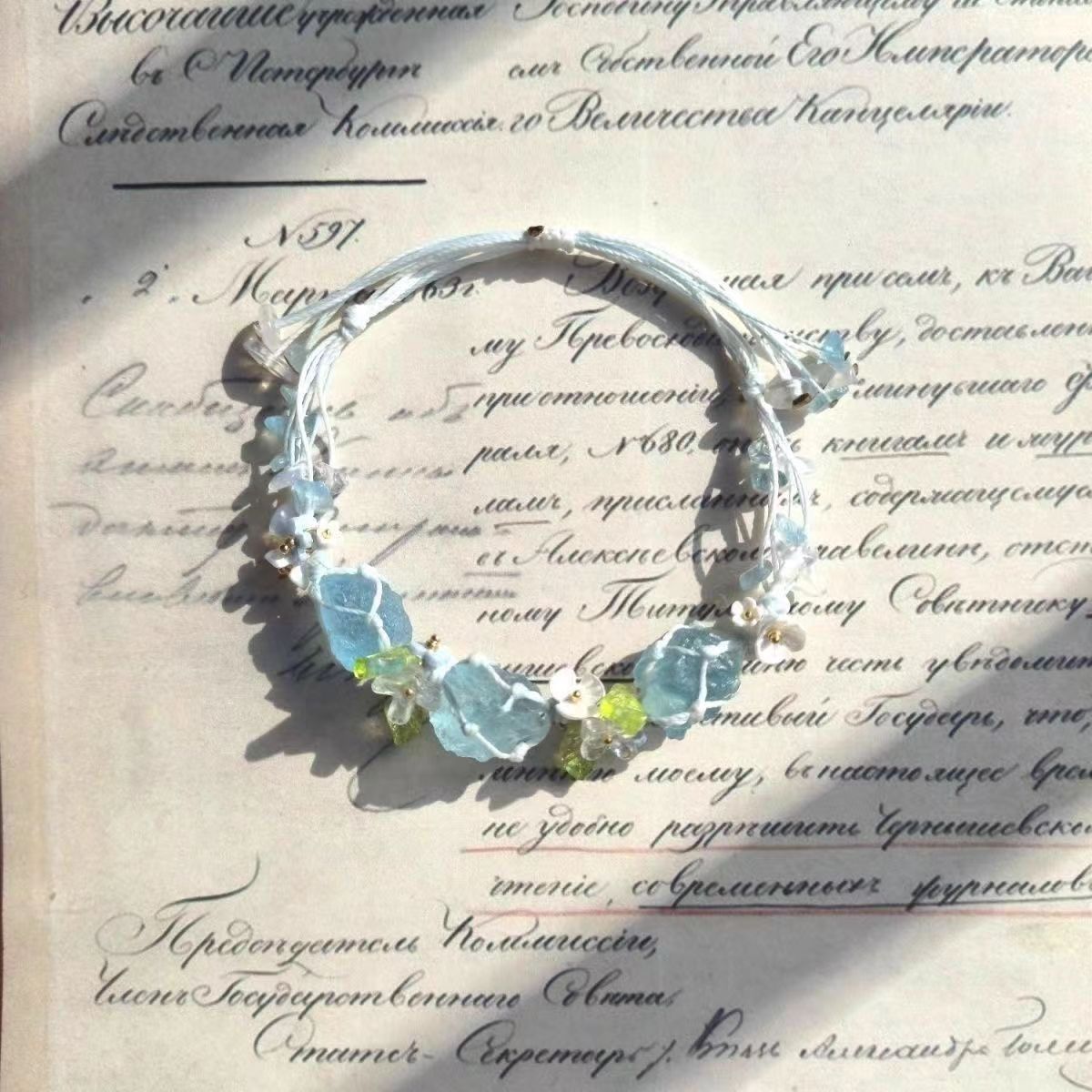 Small wreath raw stone ins bracelet crystal hand-woven mesh bag jewelry