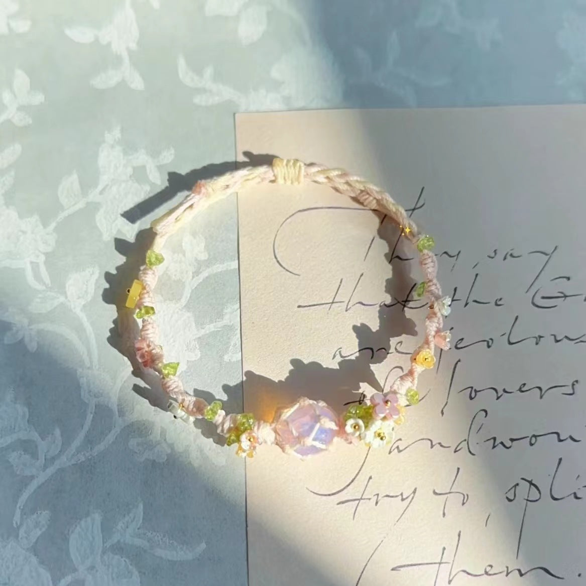 Original handmade woven opal raw stone flower bracelet
