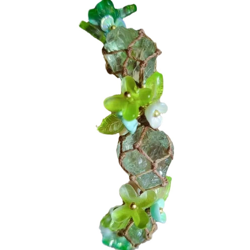 Handwoven, handcrafted bracelet with natural crystal beads