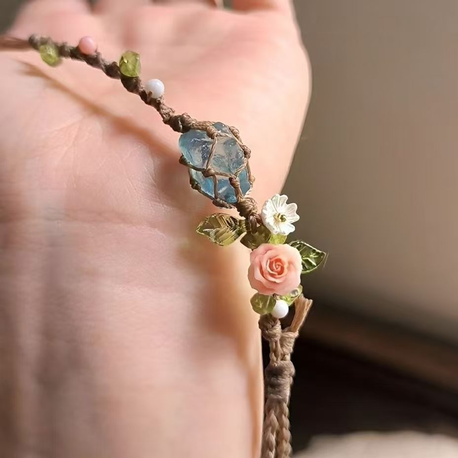 Handmade braided raw stone bracelet crystal mesh bag bracelet - new arrival