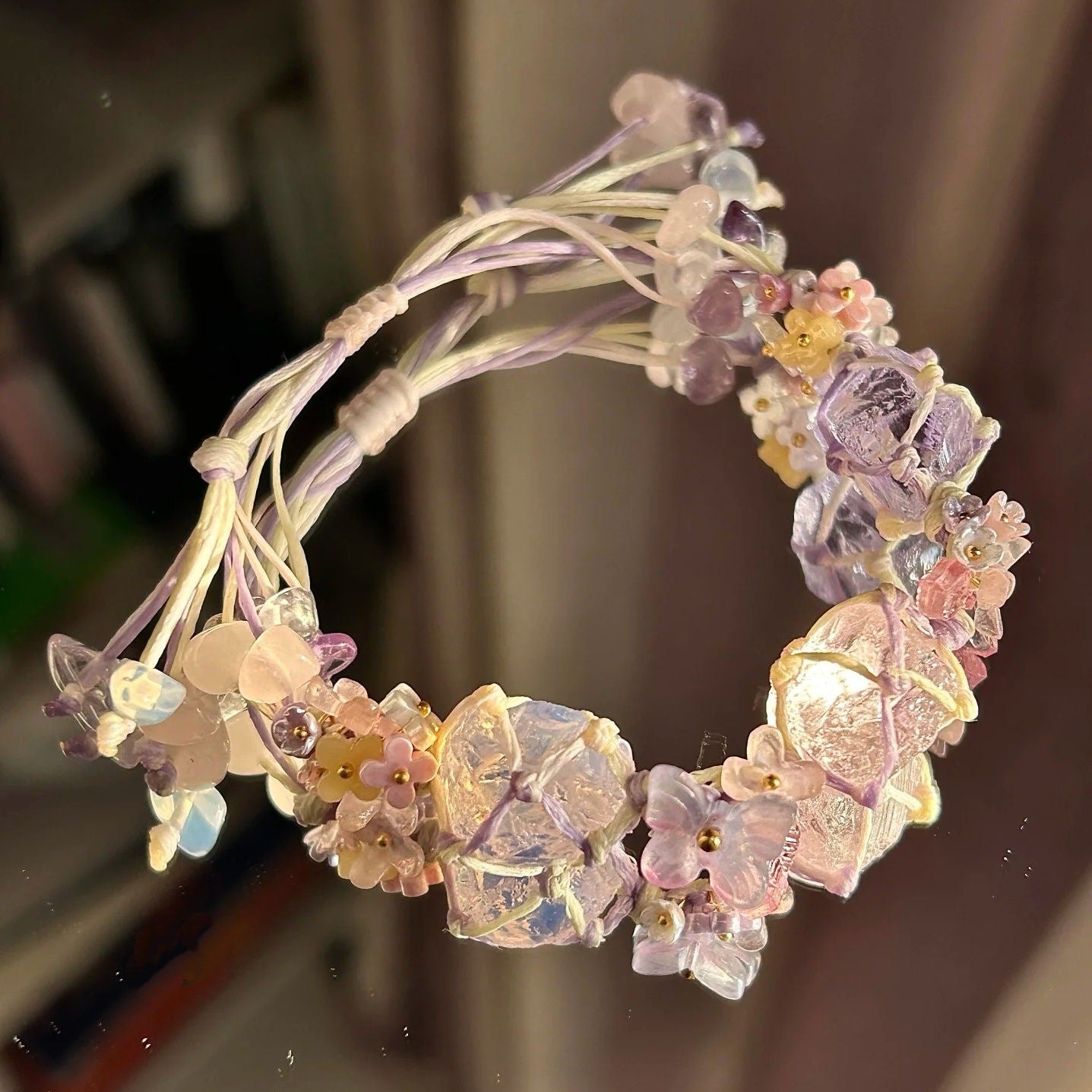 Crystal raw stone braided bracelet - fresh & chic summer style for girls - dopamine jewelry