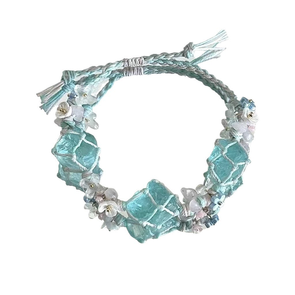 Blue crystal hand braided rope bracelet