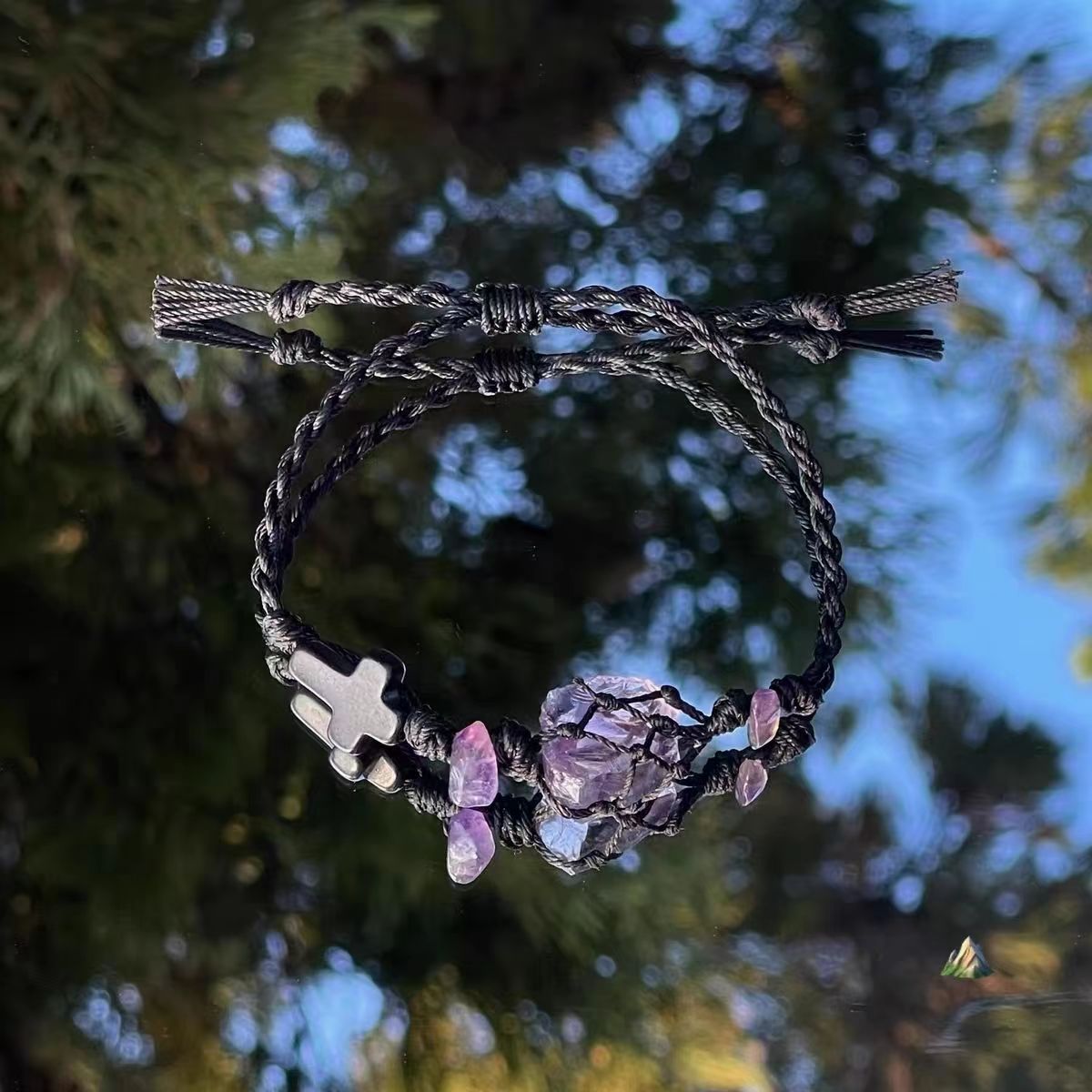 Amethyst hand-woven rope bracelet