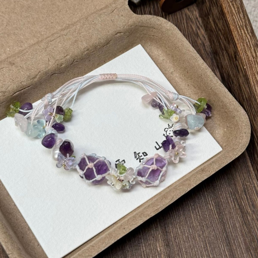 Purple crystal bracelet handwoven