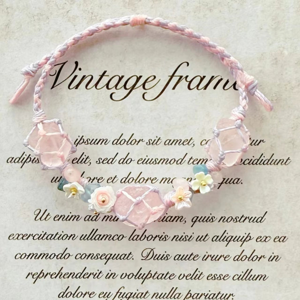 Handmade crystal braided bracelet - rose quartz peach blossom sweet charm