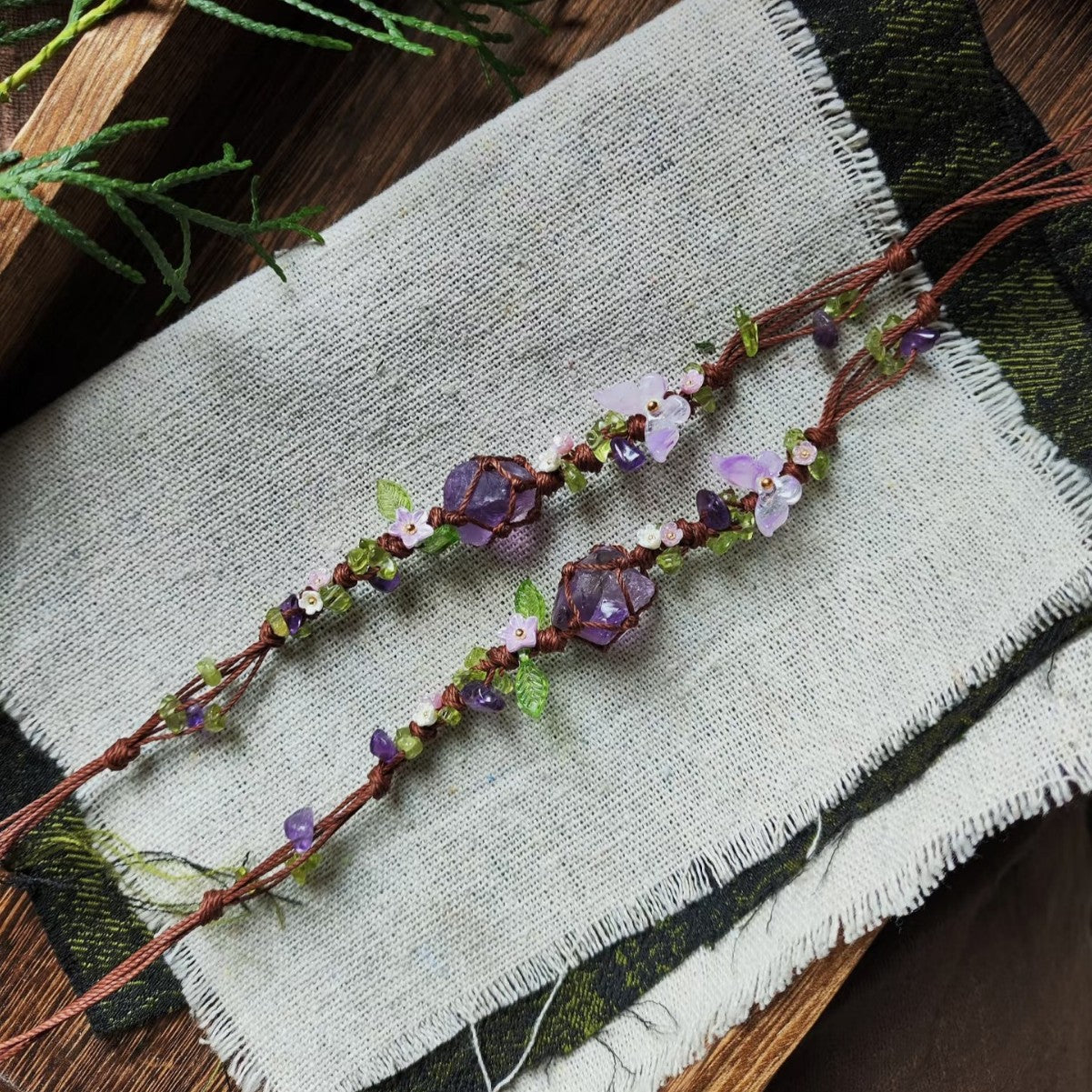 Amethyst bracelet - handwoven cord