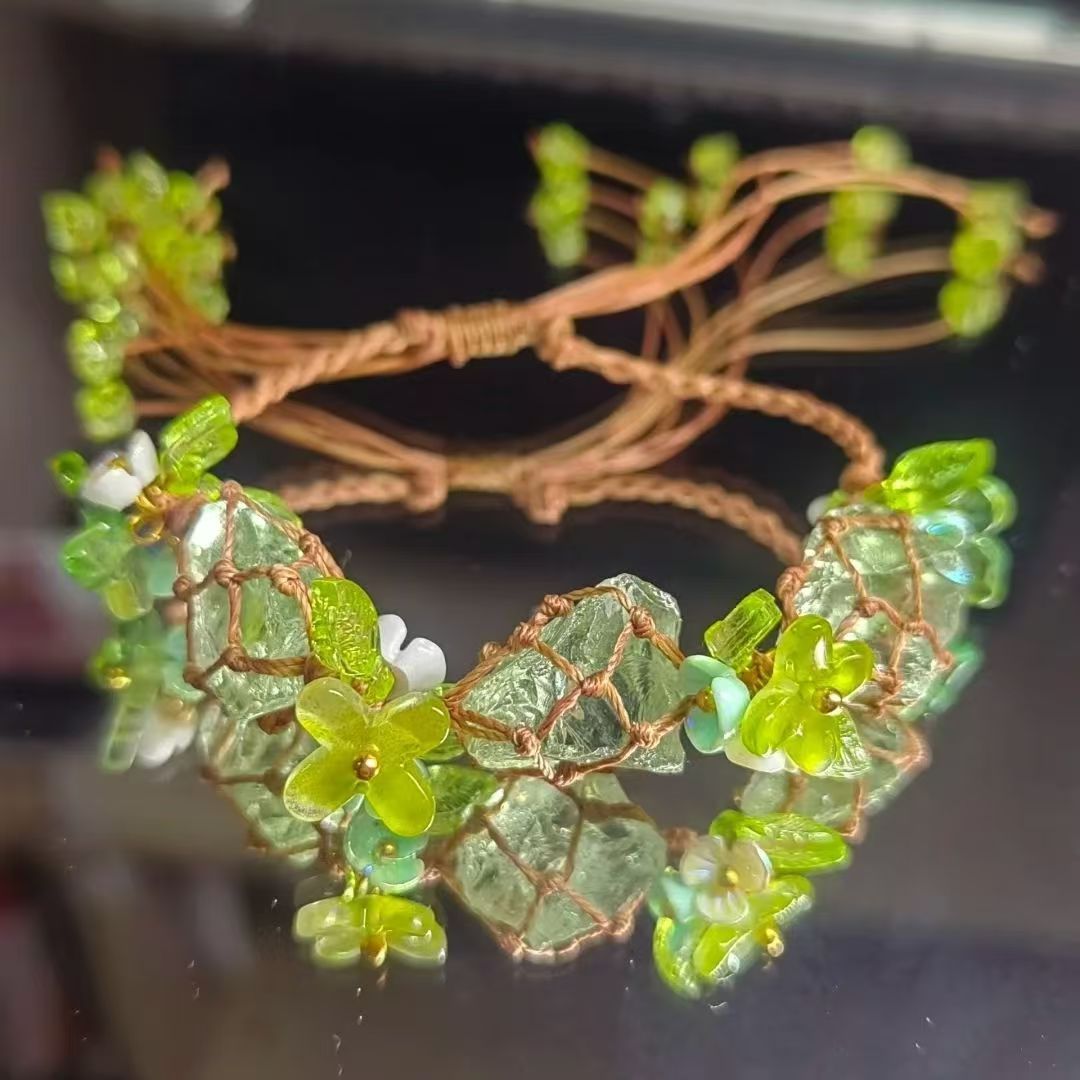 Handwoven, handcrafted bracelet with natural crystal beads