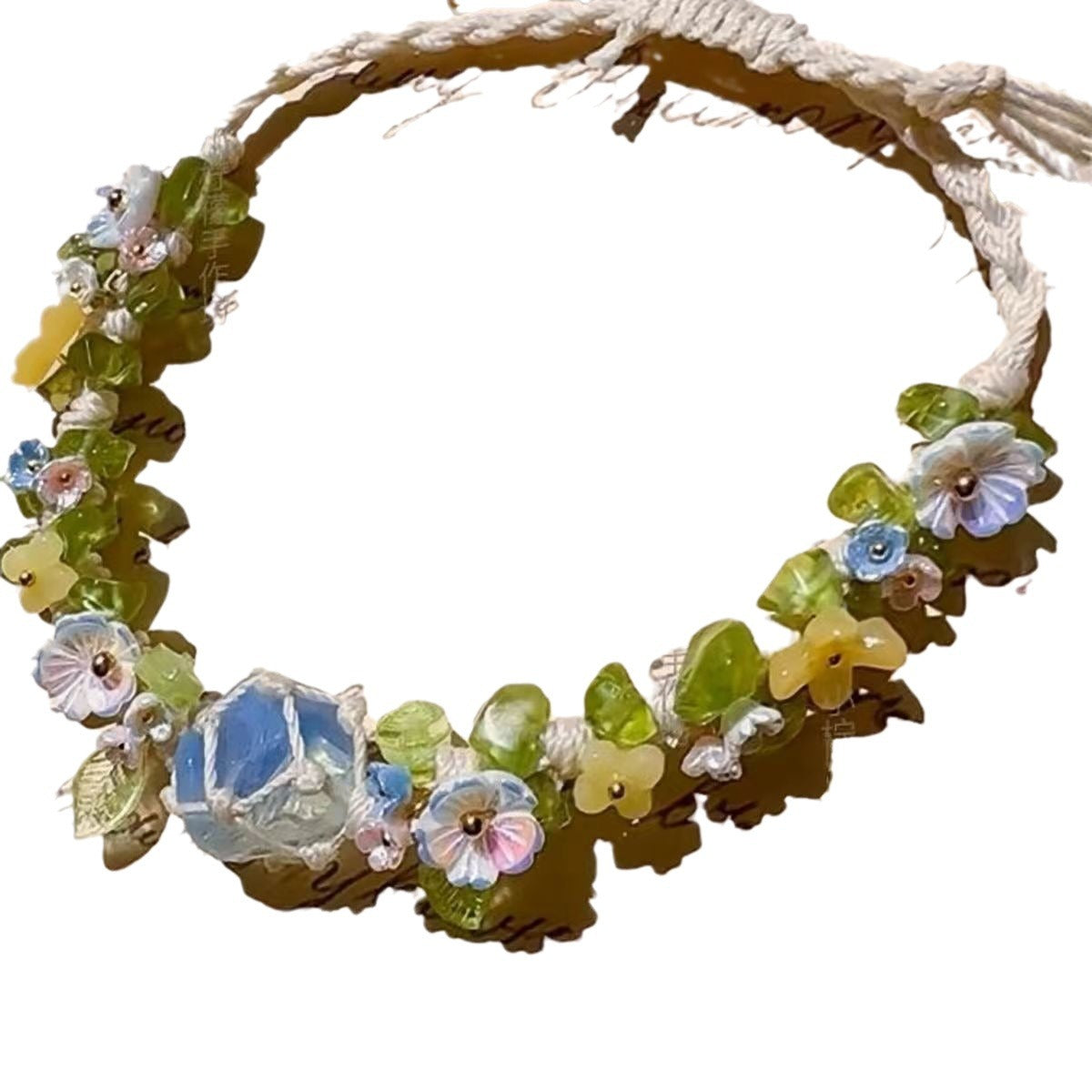Handwoven raw stone bracelet with peridot