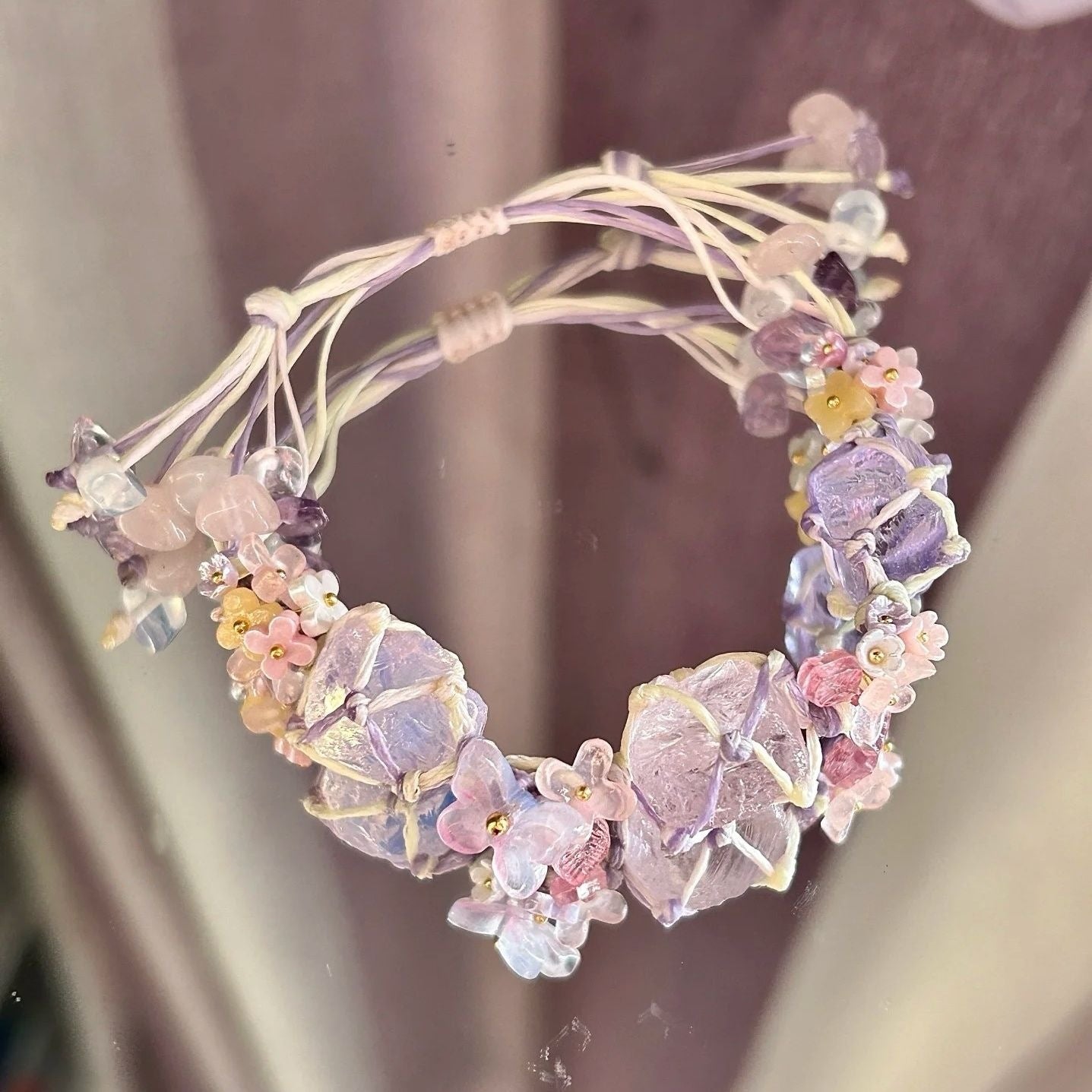 Crystal raw stone braided bracelet - fresh & chic summer style for girls - dopamine jewelry