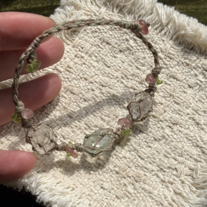 Transparent crystal braided bracelet braided wooden bracelet for men and women