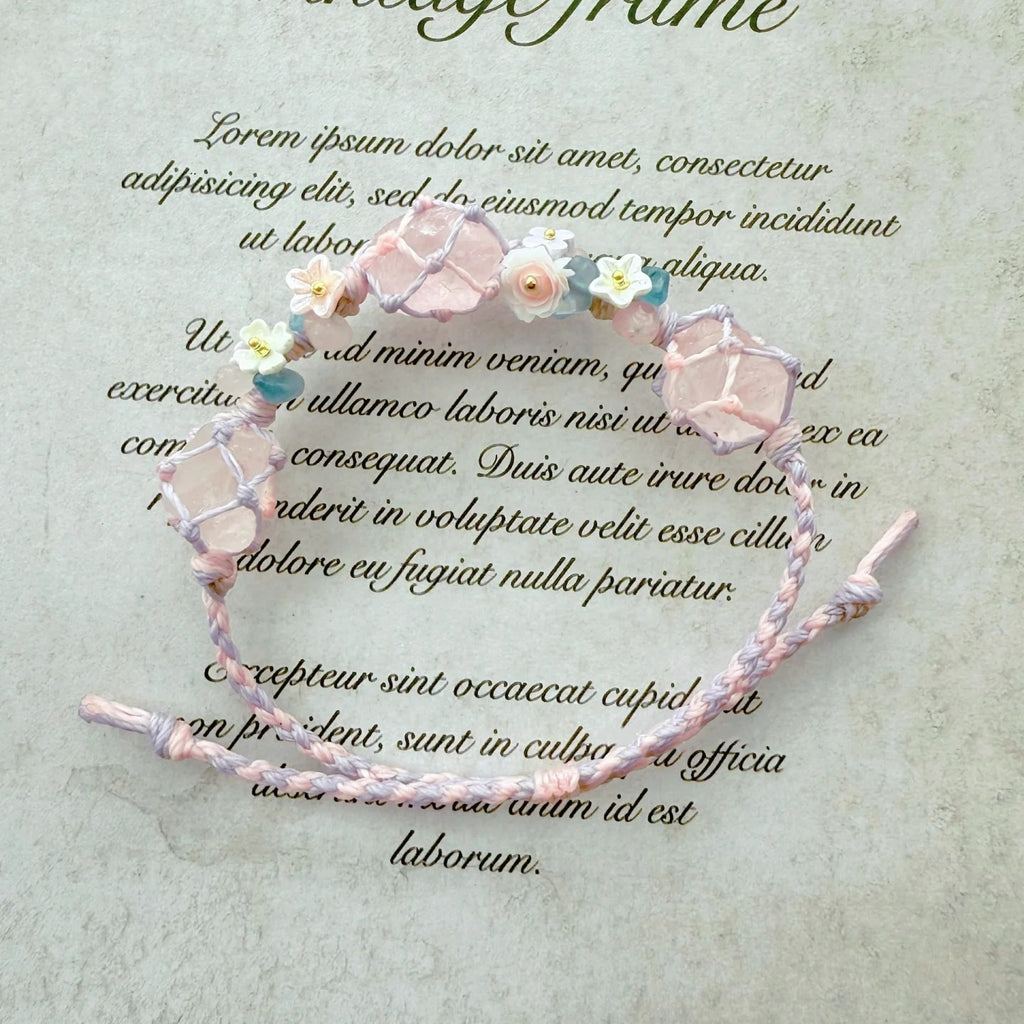 Handmade crystal braided bracelet - rose quartz peach blossom sweet charm