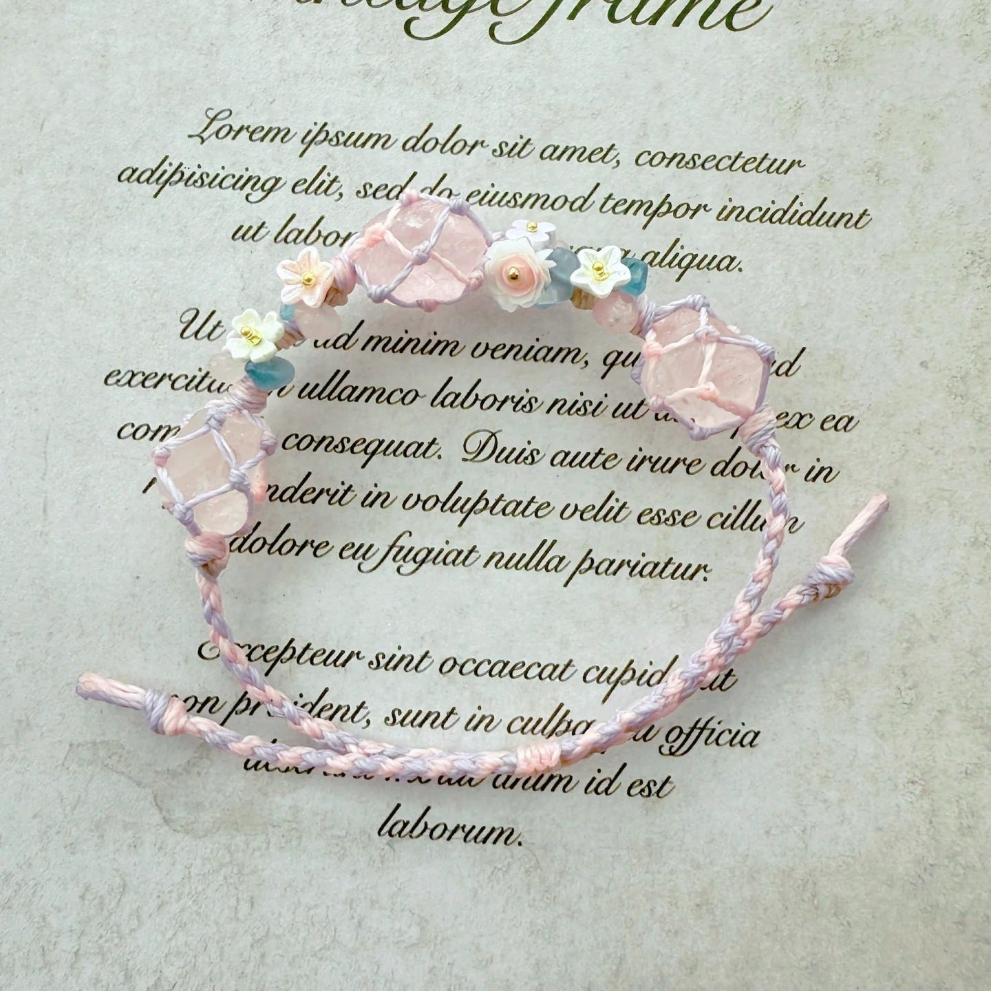 Handmade crystal braided bracelet - rose quartz peach blossom sweet charm