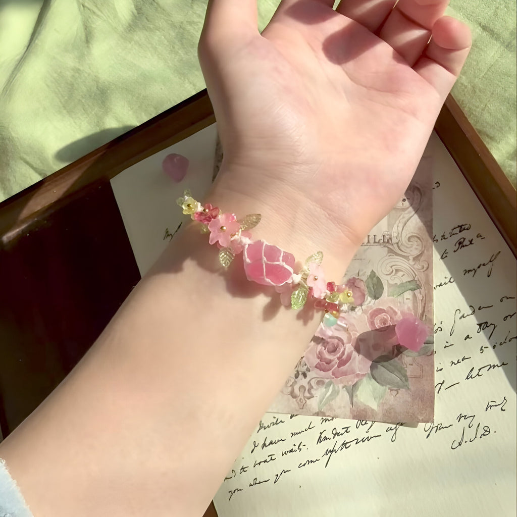 Handmade rope pink crystal bracelet