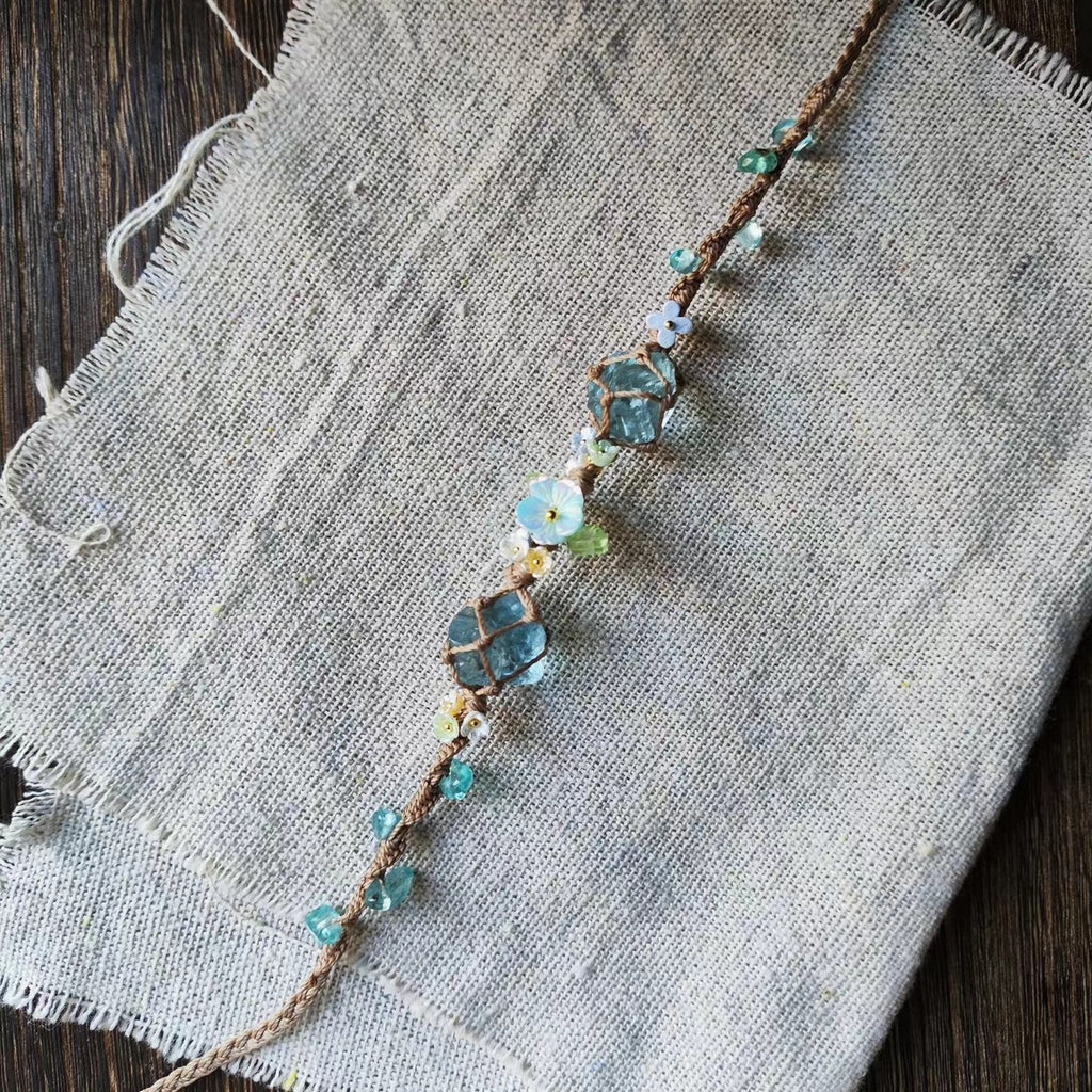 Adjustable crystal raw stone braided bracelet