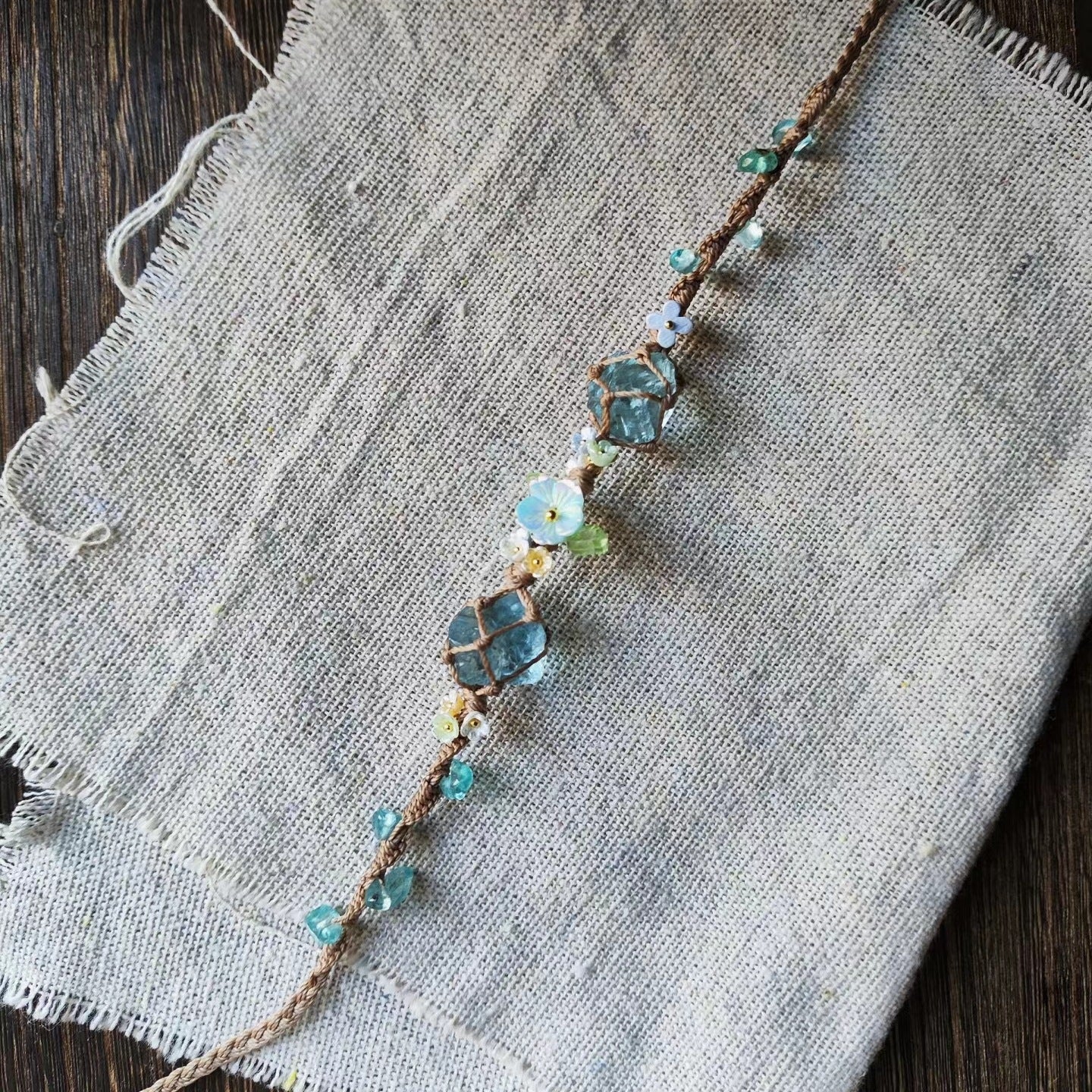 Adjustable crystal raw stone braided bracelet