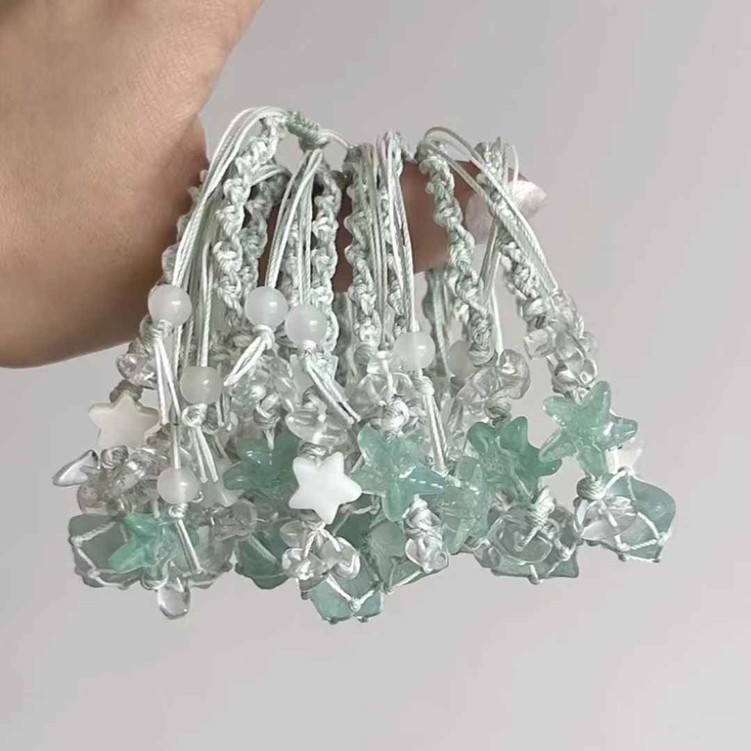 Summer star mint candy crystal raw stone bracelet handmade braided super fairy niche styleeasiest for match bracelet