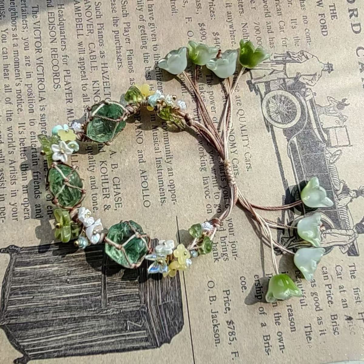 Floral garland style new handmade crystal raw stone bracelet