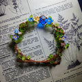 Handmade braided bracelet - forest-inspired fresh floral vine with blue glazed beads