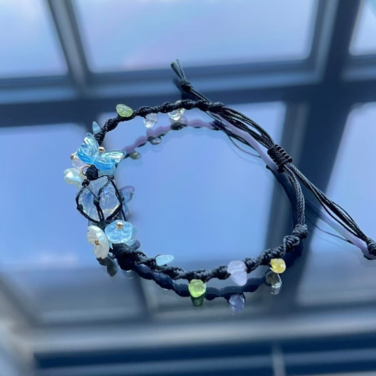 Opal glass hand-woven rough stone bracelet