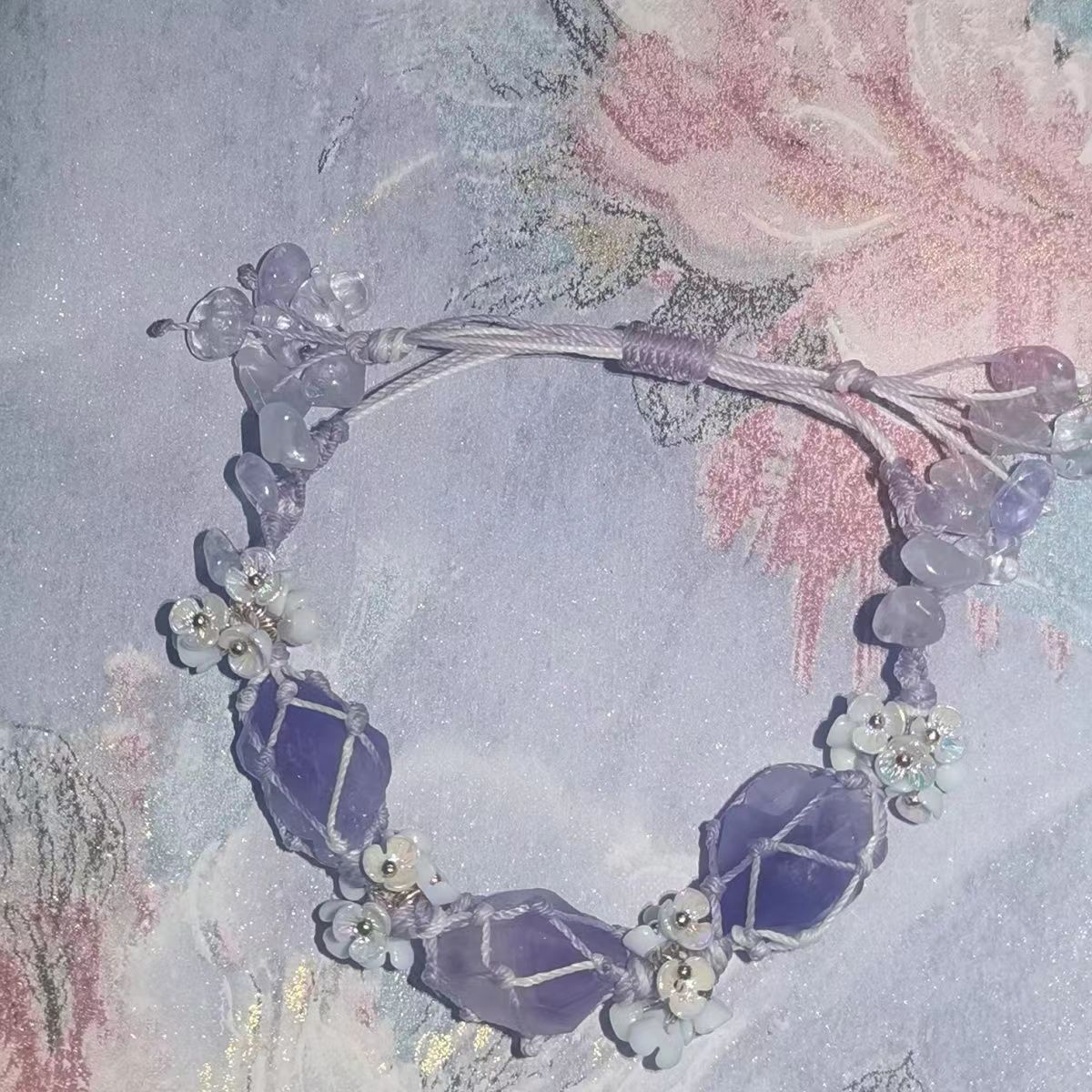 Raw stone bracelet - handwoven bracelet with amethyst