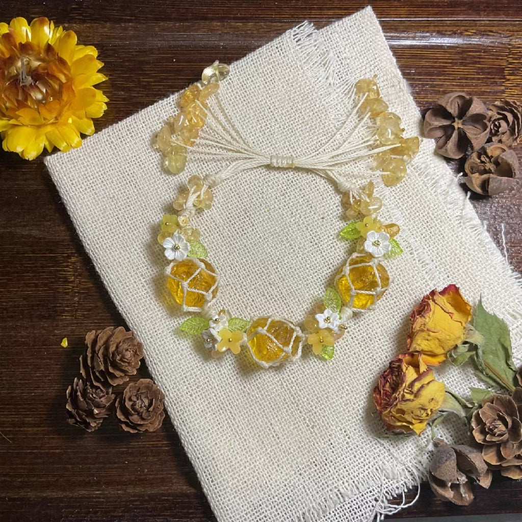 Yellow glazed glass bracelet hand-woven bracelet
