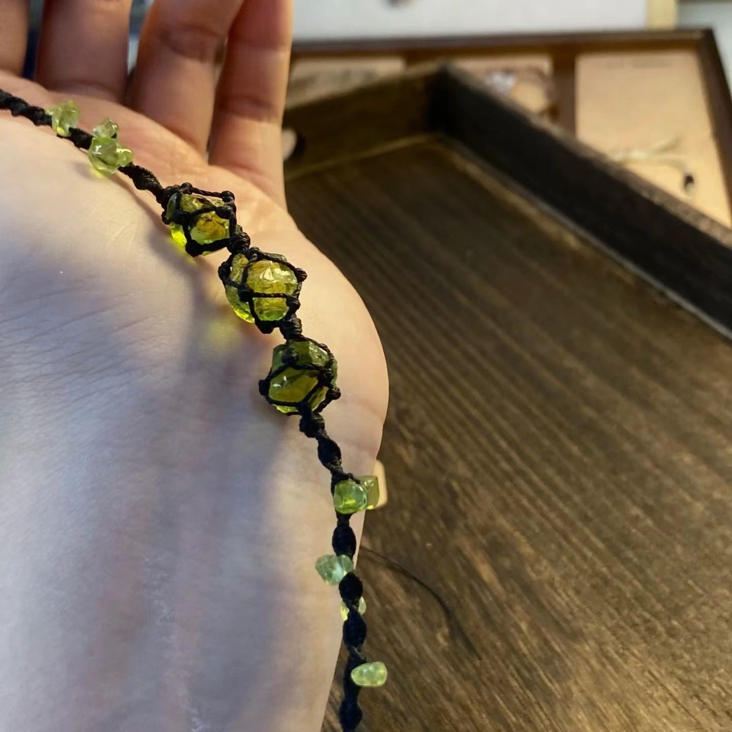Crystal handmade hand rope olive green bracelet