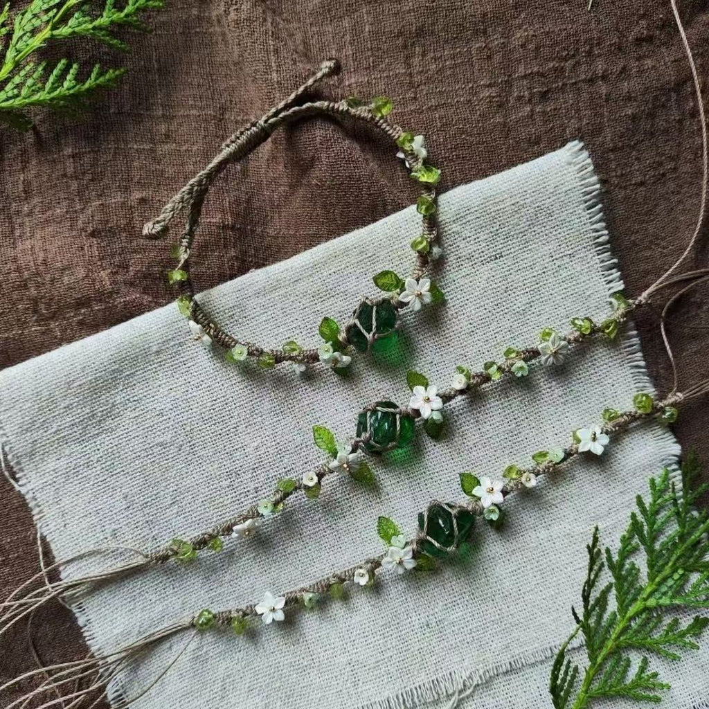 Crystal peridot handmade braided bracelet