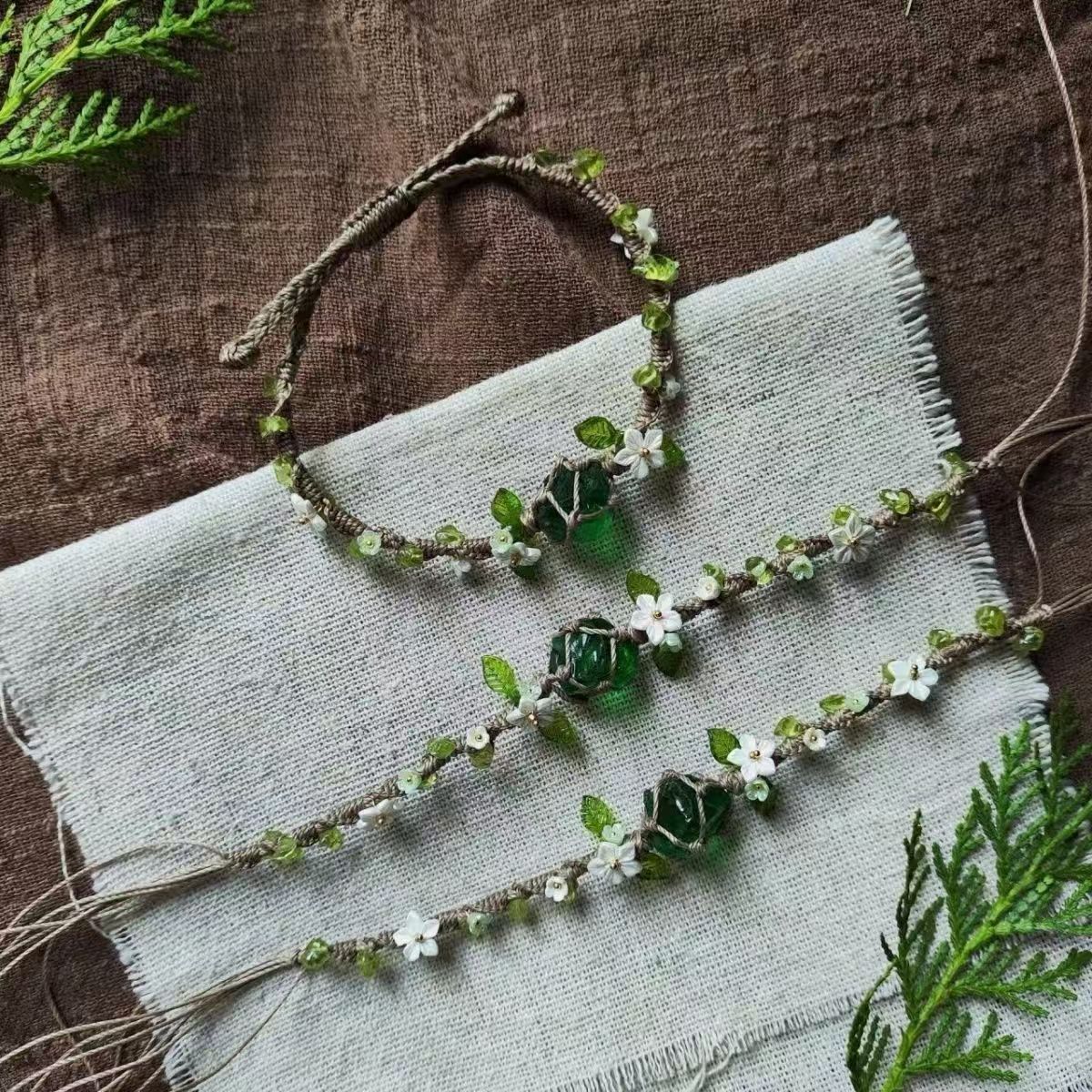 Crystal peridot handmade braided bracelet